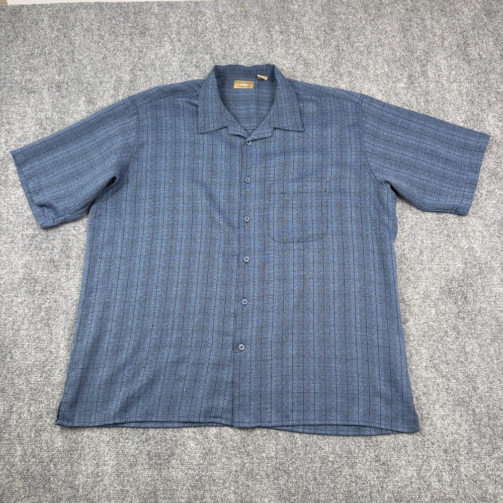 Natural Issue Mens 2XLT Camp Shirt Blue Textured Button Front Tall Pocket Casual